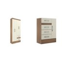 Ver imagem 2 de Quarto Completo com Guarda-Roupa 4 Portas e 2 Gavetas e Cômoda 4 Gavetas e 1 Porta Colorido/Castanho/Off-White