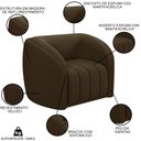Ver imagem 3 de Kit 2 Poltronas Decorativa para Sala 112cm Meris M22 Veludo Marrom - Mpozenato