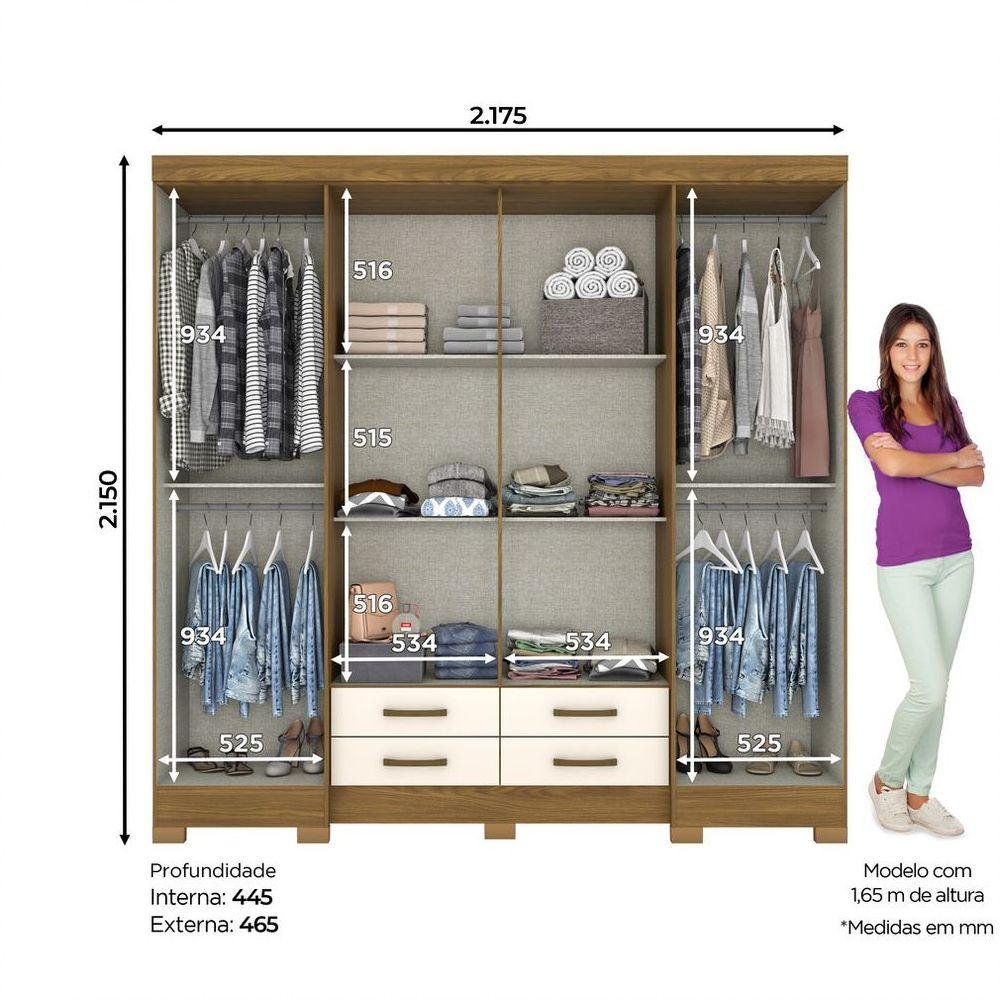 Guarda Roupa Casal 08 Portas 04 Gavetas Moscou Briz Nature Off