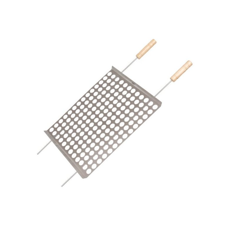 Grelha Moeda Mor Churrasco 40x50 Cm Inox Com Cabo De Madeira