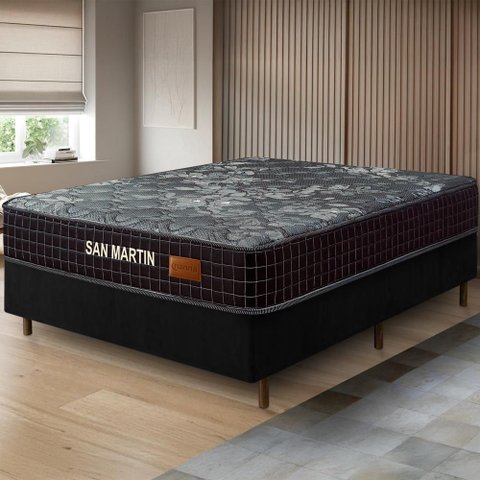 Cama Box Preta + Colchão Casal San Martin Molas Superlastic 138x188x64cm