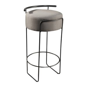Banqueta Olivia em Linho e Base Metal Preto Agarb Decor:linho Cinza