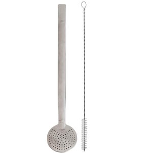 Bomba Chimarrão Achatada Cano Liso com Rosca 23cm Aço Inox