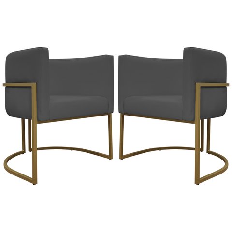 Kit 2 Poltronas Decorativas Recepção Luna Tecido Sintético Cores Base de Ferro Dourada