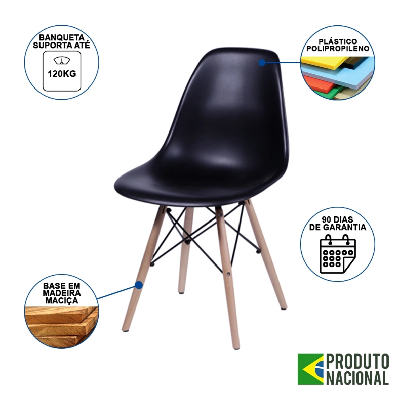 Mesa Industrial Base Ferro Cobre Tampo 137x90 Preto 4 Cadeiras Eames Madeira Assento Preto - 5