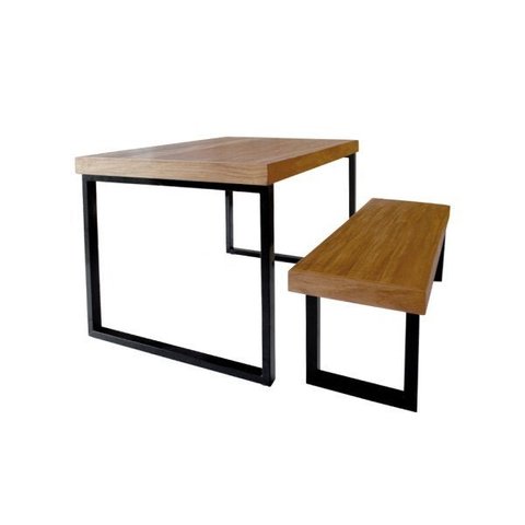 Conjunto Mesa Industrial Bernardo 1,80m Ferragem Preta com Banco Industrial Bernardo