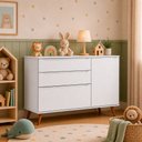 Ver imagem 1 de Cômoda Sapateira 3 Gavetas 1 Porta 100% MDF Melinda Retrô Quarto de Bebê 100% MDF Branco Phoenix
