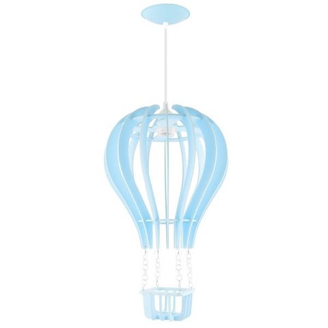 Luminária Pendente Madeira Balão 45cm Soquete E27 Infantil Azul Claro