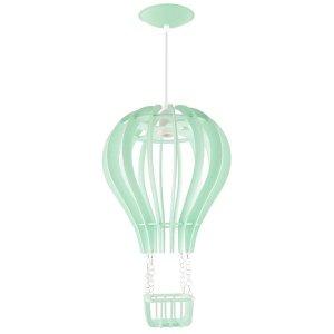 Luminária Pendente Madeira Balão 45cm Soquete E27 Infantil Verde Claro