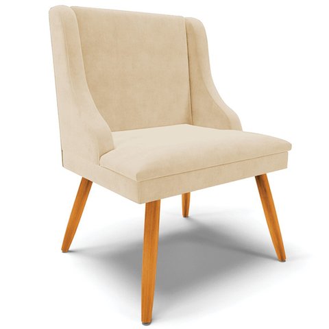 Poltrona Decorativa Pés Palito de Madeira Firenze Suede Bege/Natural - Gran Belo