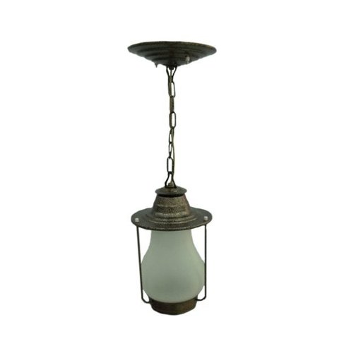 Lustre Pendente Colonial Antigo Vidro Fosco Tupã Ouro Velho