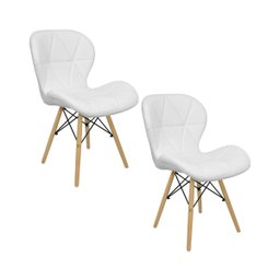 Kit 2 Cadeiras Estofada Eiffel Slim Wood Pés de Madeira Branco - 1