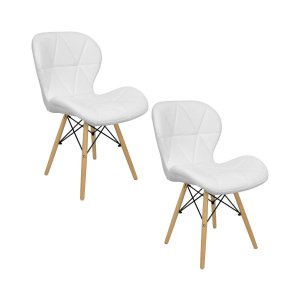 Kit 2 Cadeiras Estofada Eiffel Slim Wood Pés de Madeira Branco