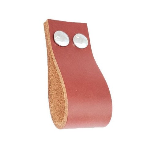 02 Puxadores DokoTwo Parafuso - Couro Legítimo Mogno:Prata