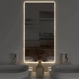 Espelho Retangular de Parede com Led Amarelo Moderno 40x60 Fonte Bivolt
