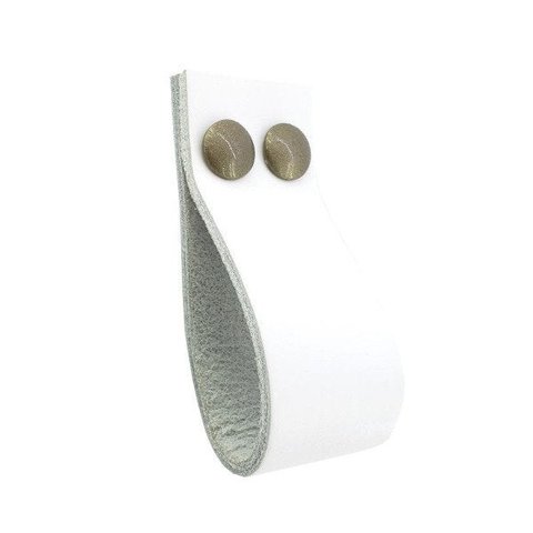 02 Puxadores DokoTwo Parafuso - Couro Legítimo Branco:Ouro Velho