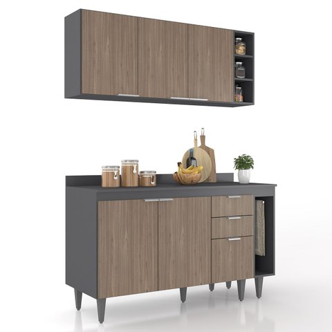 Armário de Cozinha Cp08 e Tampo 118cm Pérola Z34 Grafite/freijó - Mpozenato