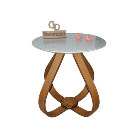 Mesa Lateral Cebola com Vidro 50cm Off White 50cm