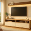 Ver mais imagens de Rack com Painel para TV até 70 Polegadas Ripado LED 172CMX182CM Rio Branco Marrom Manchester