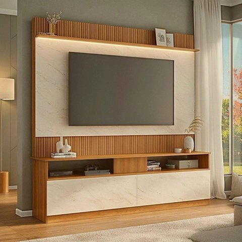 Rack com Painel Ripado para TV até 70 Polegadas 182cmx172cm Rio Branco
