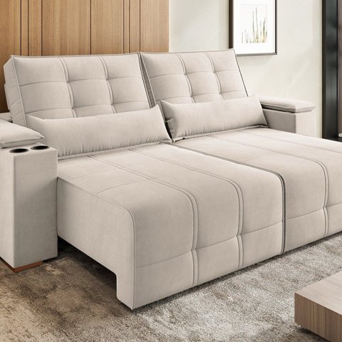 Sofá Retrátil e Reclinável com Porta Copos 230cm Colpany