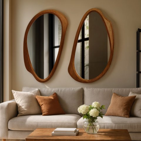 Conjunto de Espelhos Emoldurado Orgânico MDF Cinamomo Speccio