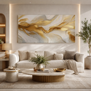 Ver imagem 2 de Quadro Decorativo Luxo Abstrato Dourado para Sala de Estar Grande em Tecido Canvas