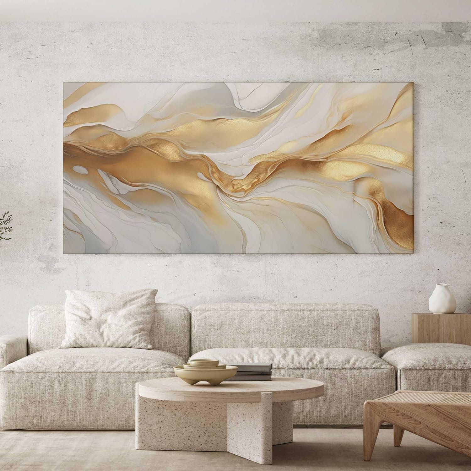 Quadro Decorativo Luxo Abstrato Dourado para Sala de Estar Grande em Tecido Canvas - 2