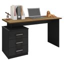 Ver imagem 2 de Mesa para Computador Flay e Livreiro Office com Portas Grandes Preto Trama Freijó - Móveis Leão