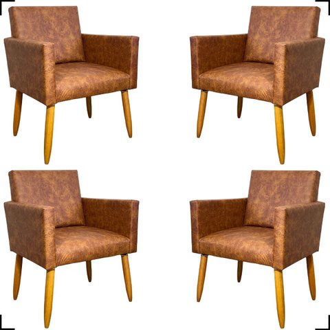 Kit 4 Poltronas Decorativa para Sala Recepção Consultório Nina Corino Cores Pé Palito 30 Cm Castanho