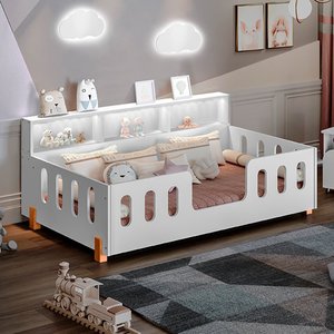 Cama de Criança Infantil com Colchão Juvenil, Luzes Led e Nicho Nina Incluso Luminária Led - Branca