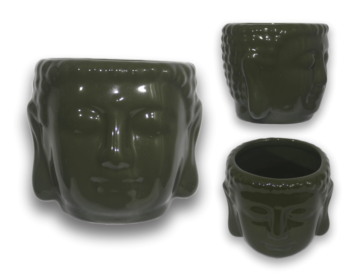 VASO CACHEPOT CABEÇA DE BUDA G CASA E DECORAÇÃO TIBETANO:VERDE MUSGO