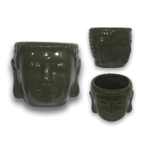 Vaso Cachepot Cabeça de Buda G Casa e Decoração Tibetano:verde Musgo