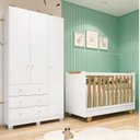 Ver imagem 1 de Quarto de Bebê com Guarda-Roupa 3 Portas e Berço 4 em 1 Minicama 100% MDF Mike Espresso Móveis Branc