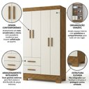 Ver imagem 4 de Guarda-Roupa Solteiro 4 Portas, 2 Gavetas e Pés Olímpio Cinamomo/Off White