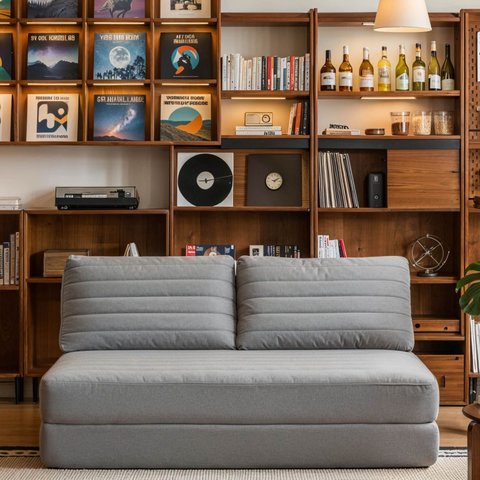 Sofá Cama sem Braço Reclinável Fold CabeCasa MadeiraOriginals Cinza Bouclé Grafite