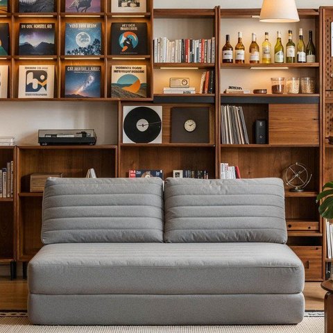 Sofá Cama sem Braço Reclinável Fold CabeCasa MadeiraOriginals Cinza Bouclé Grafite