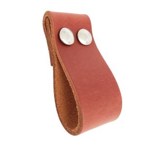 02 Puxadores DobiTwo Parafuso - Couro Legítimo Mogno:Prata