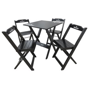 Conjunto Mesa Dobrável Madeira 70x70 com 4 Cadeiras Personalizada Hei Preta - Tarimatã