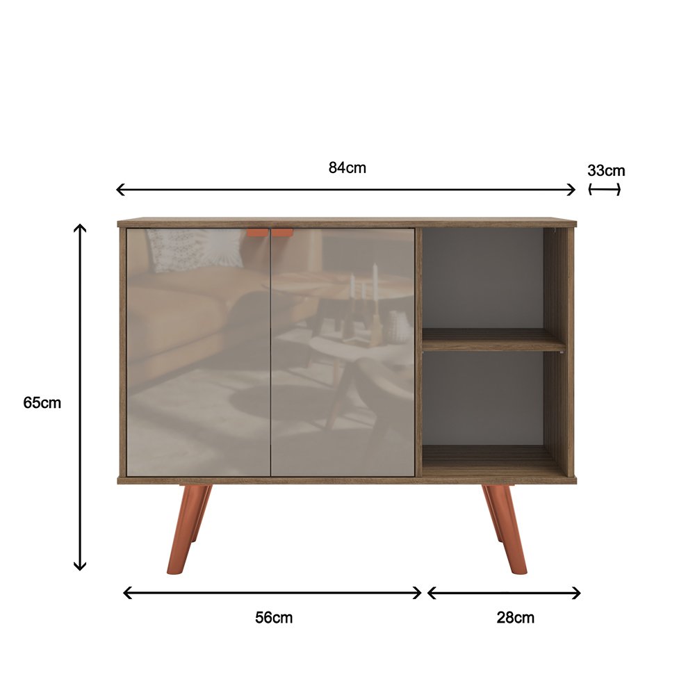 Aparador Buffet Balcão 2 Portas e 2 Nichos Retrô para Sala de Jantar Laminado com Off White - 3