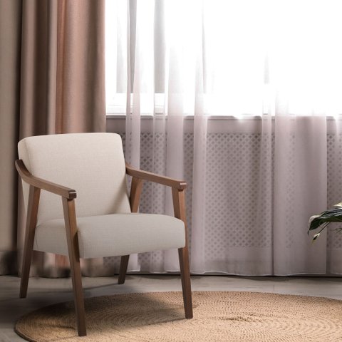 Poltrona Decorativa Madeira Maciça Jequitibá Assento com Persintas Elásticas e Algodão Flavia Bege