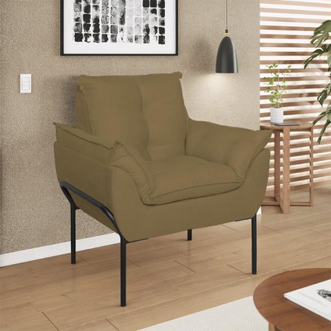 Poltrona Sofá Luxo Base Metal Preto Recepção Escritório Cor:capuccino