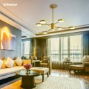 Ver imagem 4 de Lustre Galáxia Led Pendente Moderno Bivolt 6 Hastes Luminaria Teto Dourado Brinovar