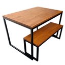 Ver imagem 1 de Conjunto de Mesa e Banco - Sala de Jantar - Madeira Pinus Castanheira e Base em Ferro Preto Eletrost