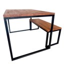Ver imagem 3 de Conjunto de Mesa e Banco - Sala de Jantar - Madeira Pinus Castanheira e Base em Ferro Preto Eletrost