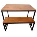 Ver imagem 4 de Conjunto de Mesa e Banco - Sala de Jantar - Madeira Pinus Castanheira e Base em Ferro Preto Eletrost