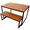 Ver imagem 2 de Conjunto de Mesa e Banco - Sala de Jantar - Madeira Pinus Castanheira e Base em Ferro Preto Eletrost