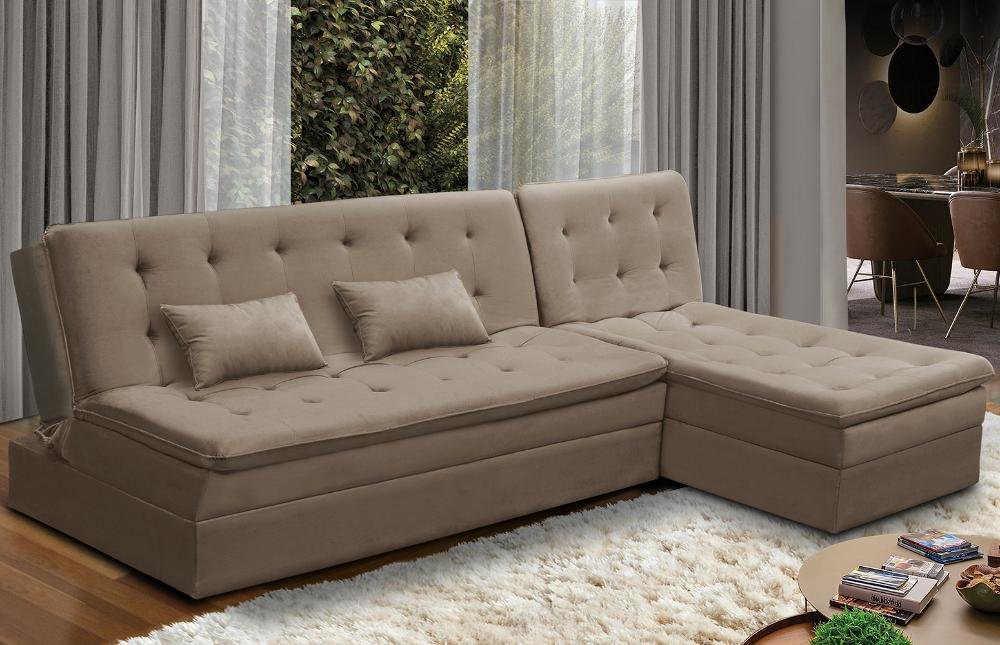 Sofá Cama King 5 Lugares 2,70m Alice Suede Cappuccino Adonai Estofados