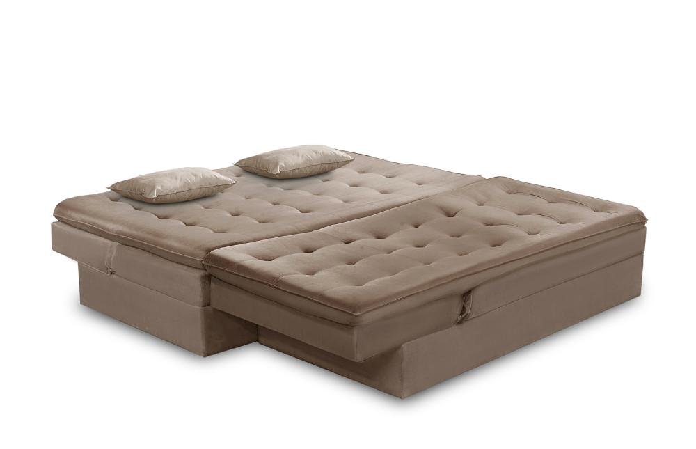 Sofá Cama King 5 Lugares 2,70m Alice Suede Cappuccino Adonai Estofados - 3