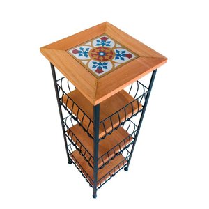 Fruteira de Ferro e Madeira Grande 3 Andares com Ladrilho Hidráulico Artesanal Ladrilho B4